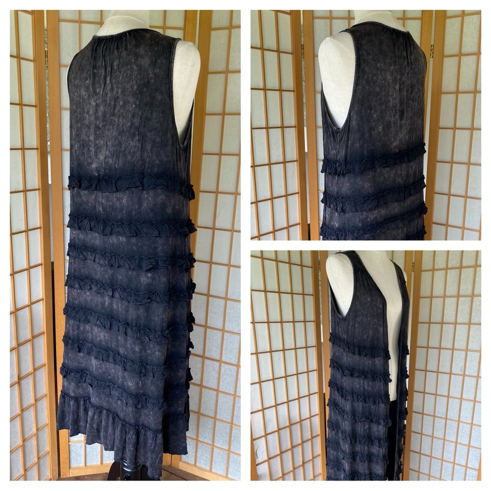 POL Black Mineral Wash Sleeveless Ruffled Duster SZ S